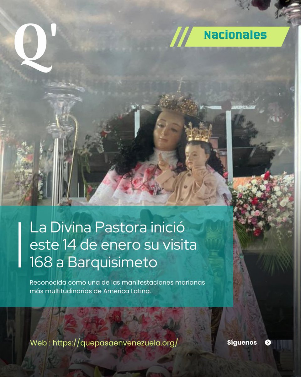 #Destacadas #14Ene  Visita 168 de la Divina Pastora   

Hoy #Barquisimeto vuelve a latir al ritmo de la fe.  
La Divina Pastora, en su visita 168, camina entre su pueblo y despierta esa mezcla de gratitud, esperanza y emoción que solo Ella sabe encender.  

Miles de corazones se