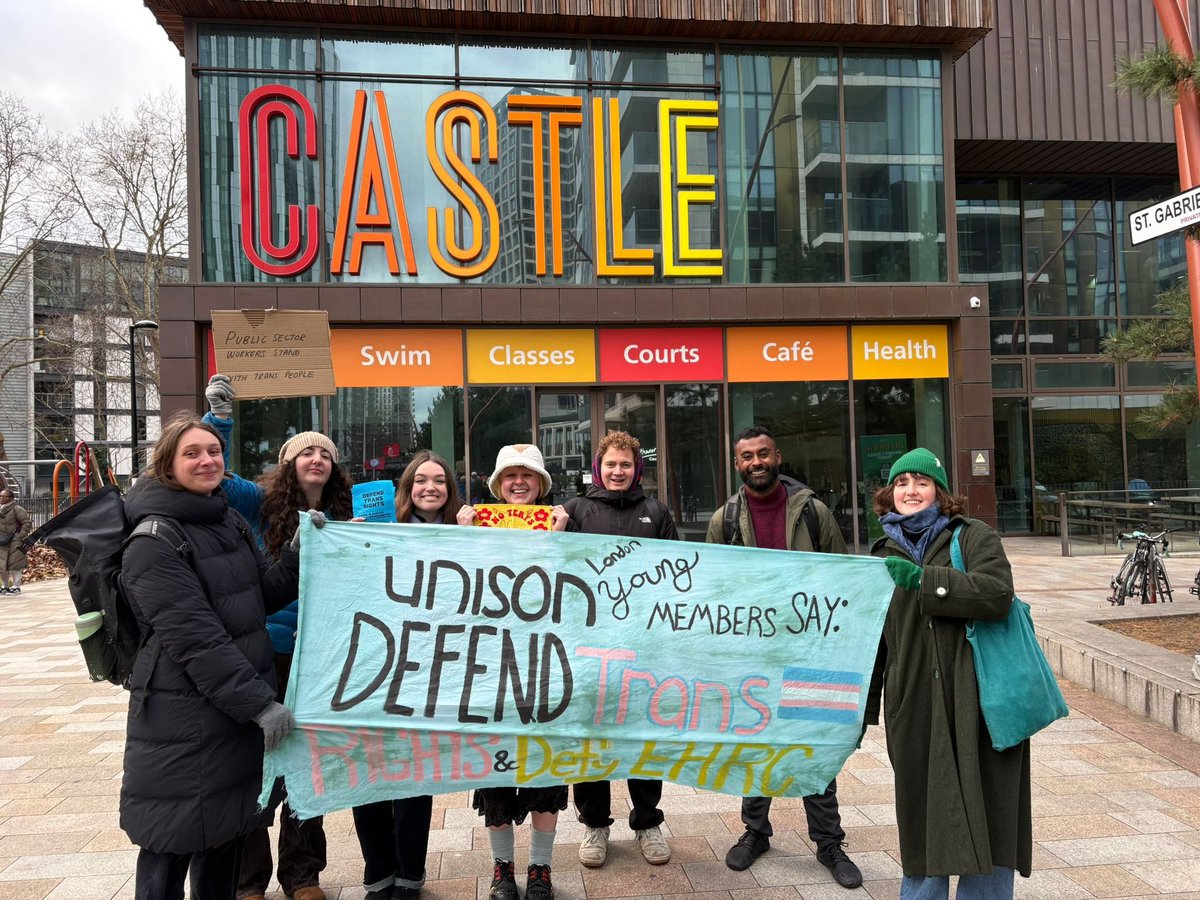 Successful Unison led protest at The Castle Leisure Centre to defend trans inclusive spaces on Saturday. The demo we were countering included union jacks, anti-immigrant placards and placards calling trans people rapists - tells you what you need to know!