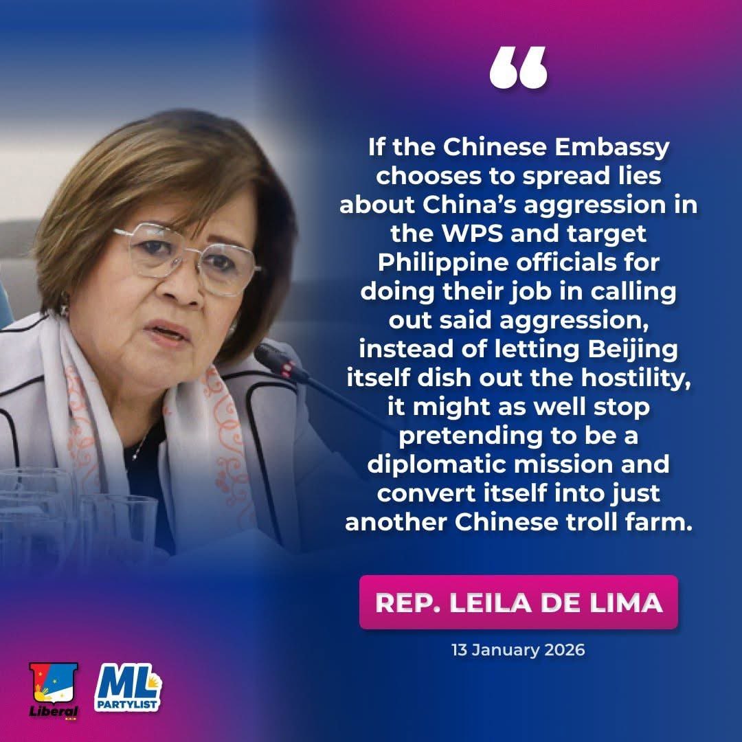 Maraming Salamat, Congresswoman <a href="/manayleila/">Leila de Lima</a>, sa pagtindig laban sa mga maling pahayag ng <a href="/Chinaembmanila/">ChineseEmbassyManila</a>! Mabuhay po kayo!