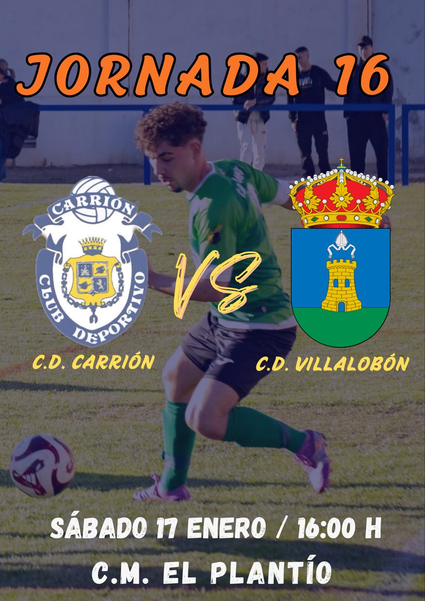 ⚽️🔜 PRÓXIMO PARTIDO

Este Sábado nos desplazamos hasta El Plantío para enfrentarnos al C.D. Carrión, un equipo fuerte, con grandes jugadores y con gran talento individual.
Actualmente estamos empatados a puntos y queremos llevarnos la victoria para despegarnos un poquito 💪🏼