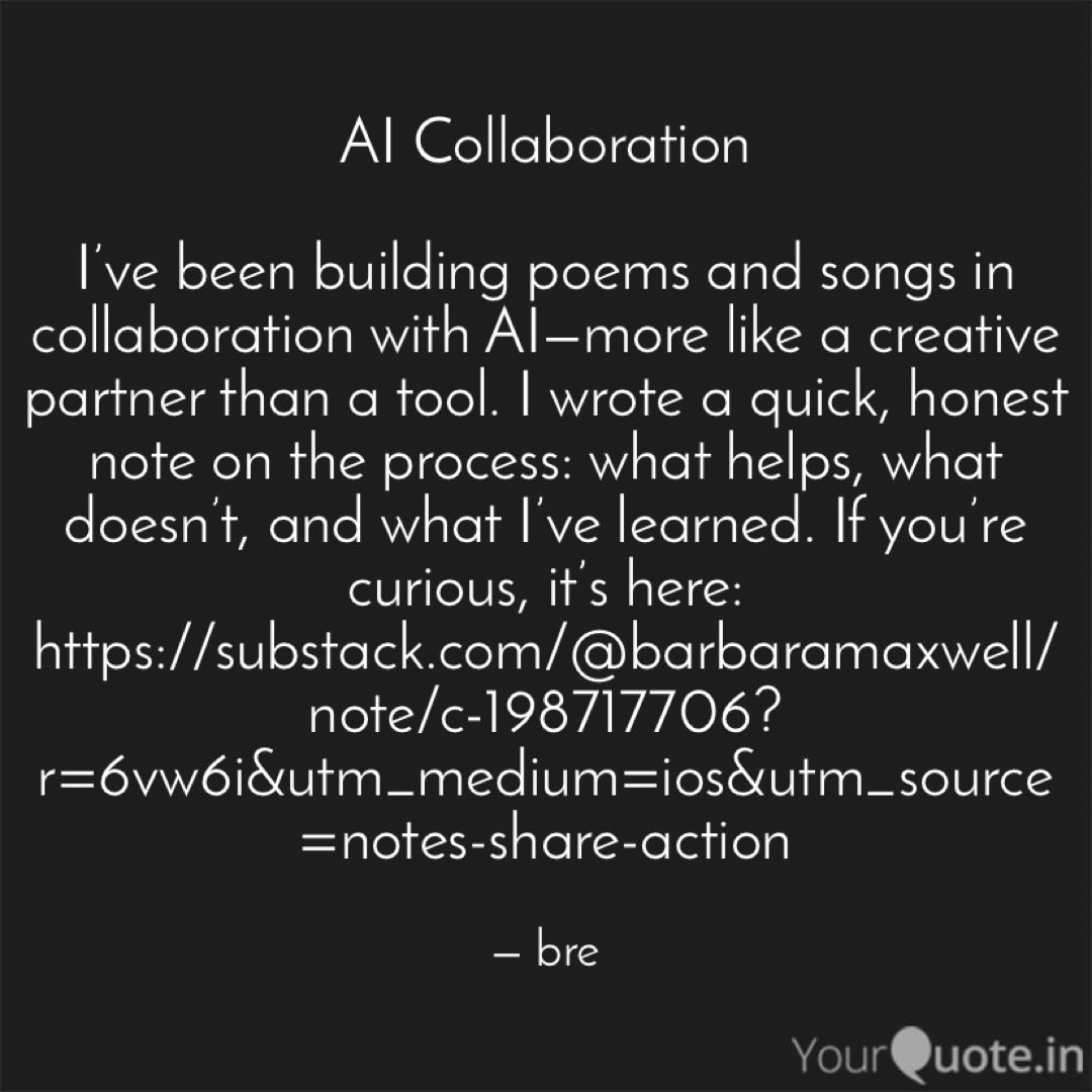 brmaxwell's tweet image. AI Collaboration 

A quick look at how I collaborate with AI in my creative work—no hype, just the real process. 
#writing #poetry #aicollaboration #creativeprocess
