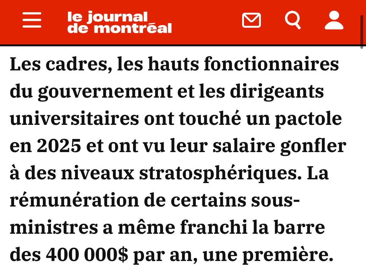 Jerome_bg's tweet image. 👉La caste rit de vous. Moins les services sont bons, plus elle se rémunère.

journaldemontreal.com/2026/01/14/hau…
