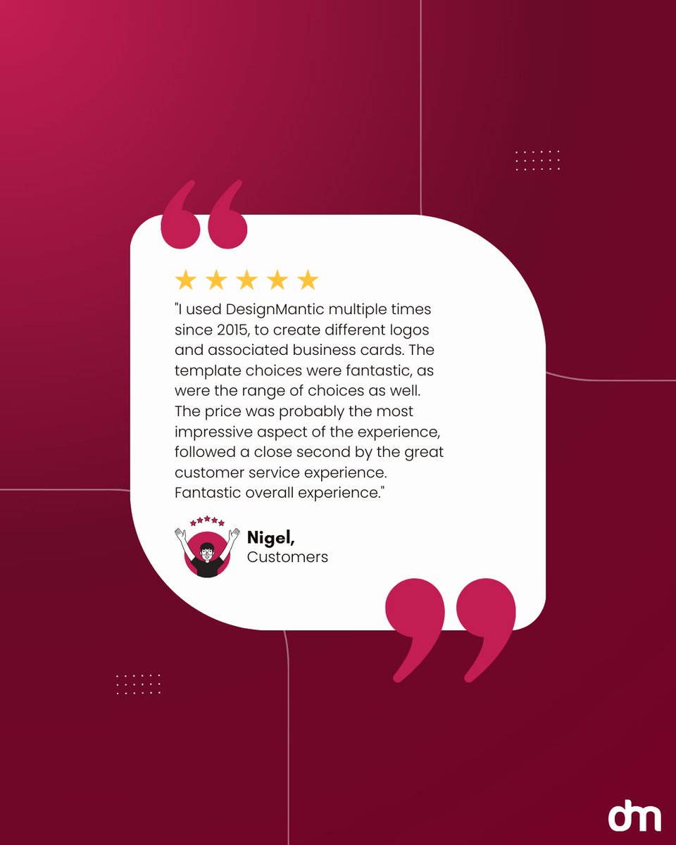 designmantic's tweet image. Since 2015, Nigel trusts #DesignMantic for standout logos &amp;amp; cards. Affordable, versatile, and backed by awesome support. That’s how we do it!

See Why Clients Love DesignMantic
designmantic.com

#LogoDesign #HappyClients