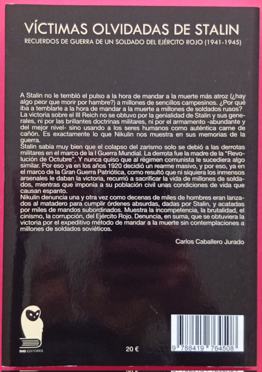 monpaslibros's tweet image. 📚 Título: Víctimas olvidadas de Stalin

📝 Autor: Nikolai Nikulin 

📌 Editorial: SND Editores

🔎 Estado: Nuevo

🛒 Precio: 10,00 euros

✅ Disponible en nuestro perfil de Wallapop

✉️ Escríbenos por MD

📦 Envíos a toda España