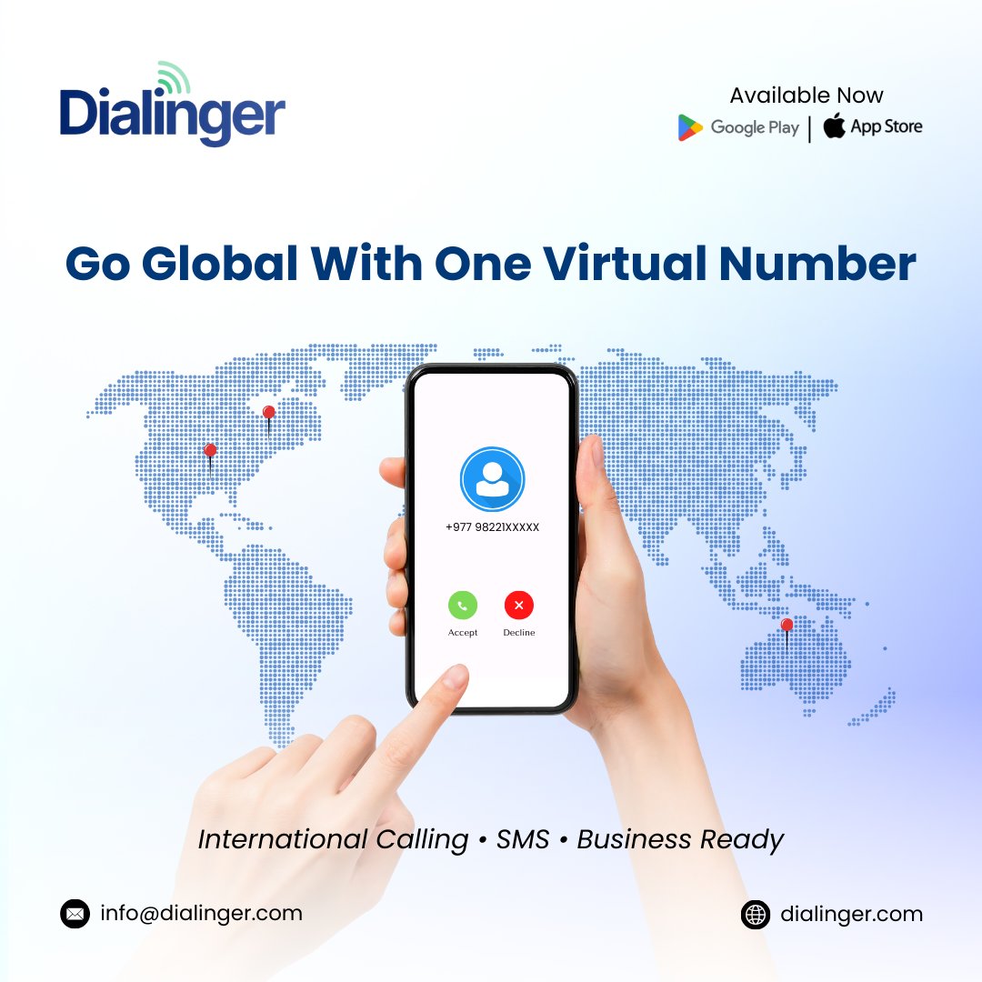dialinger_'s tweet image. Expand your business globally with confidence.
With Dialinger, one virtual number is all you need to connect worldwide.
📞 International Calling
💬 SMS Enabled
🏢 Business-Ready Communication
Download now

dialinger.com  
info@dialinger.com 

#virtualnumber #usa #uk