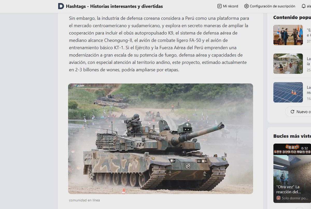 La industria de defensa coreana considera a Perú como una plataforma para el mercado centroamericano y sudamericano, y explora en secreto maneras de ampliar la cooperación para incluir el obús autopropulsado K9, el sistema de defensa aérea de mediano alcance Cheongung-II,