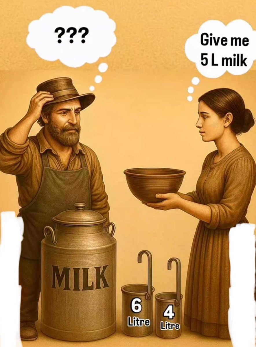 IQTestBrain's tweet image. How can he measure 5 liter milk?