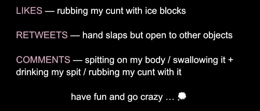 digitaIbleach's tweet image. help me ruin my cunt by interacting ! 
will unpin after i get to be alone at home 

💖 — 5 minutes of ice-play
🔄 — 5 minutes of cunt-slapping
💬 — 5 minutes of spit-play