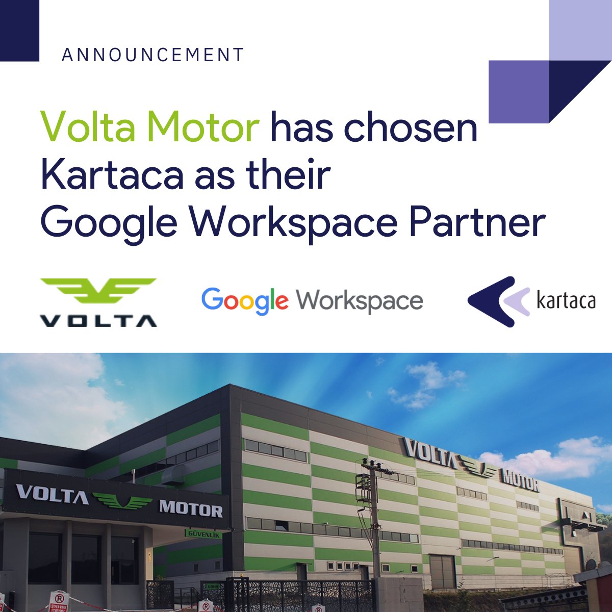 By partnering with #Kartaca on #GoogleWorkspace, Volta Motor will enhance team #collaboration, secure sensitive design and production data with centralized controls, streamline communication between factory and office staff, and enable flexible access to documents.