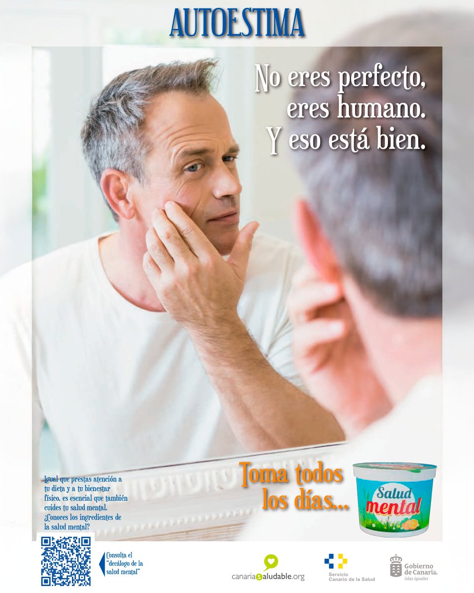 #DecálogoSaludMental

Una autoestima saludable facilita el bienestar y la confianza para afrontar los retos y las relaciones interpersonales.

Consulta el decálogo de la salud mental aquí:

gobiernodecanarias.org/stopsuicidio/e…

<a href="/SanidadGobCan/">Sanidad Gobcan</a> <a href="/PresiCan/">Presidencia GobCan</a> <a href="/JuventudCanaria/">JuventudCanaria.com</a> <a href="/112canarias/">112 Canarias</a> <a href="/012Gobcan/">012Gobcan</a>