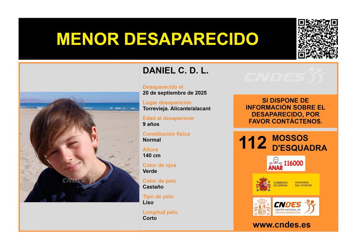 ⚠️🚹MENOR DESAPARECIDO🚹⚠️
Edad 9 años
🧐Última localización
Ayúdanos➡️comparte📲
Si crees haberlo visto📩
📞112 <a href="/mossos/">Mossos</a> 062 <a href="/guardiacivil/">Guardia Civil</a> 
☎️116000 ANAR
<a href="/cndes_oficial/">CNDES</a> #menor #desaparecido