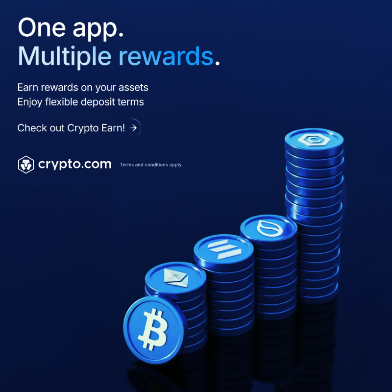 cryptocom's tweet photo. The Crypto․com Earn feature gives you multiple ways to collect rewards on your assets. Users can not just HODL their assets but grow them.

One app. Multiple rewards. Endless possibilities.