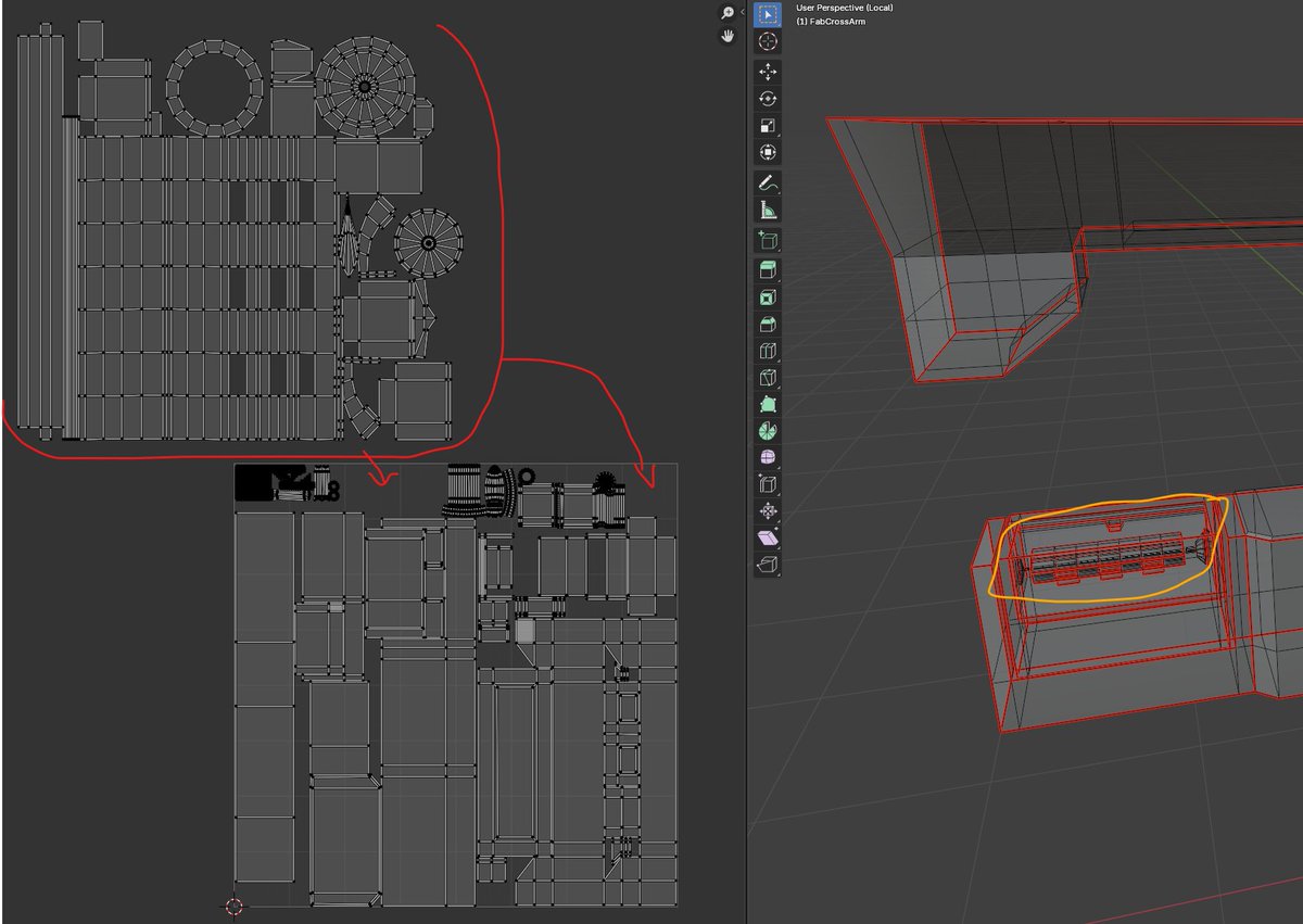 helloserve's tweet image. Some time this week I have to fit all this into this UV map. It's a small part, and have to scaled down a lot to match the rest of the piece. It will also be loop-animated, so not too concerned about small details getting lost. #gamedev #3dmodeling #adventure #game