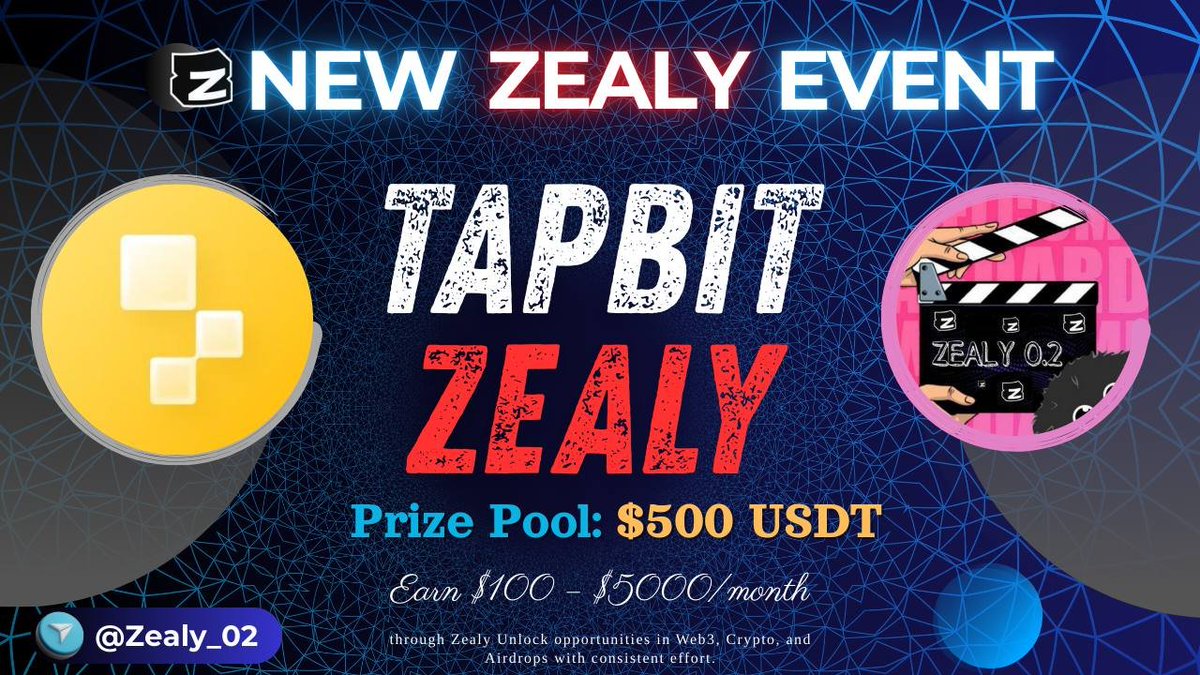 🚨 NEW CAMPAIGN ALERT! 🚨

We are thrilled to announce our collaboration with <a href="/Tapbitglobal/">Tapbit</a> for an exclusive Zealy Sprint! 🚀

Don't miss your chance to grab a share of the $500 USDT Prize Pool! 💰

🏆 Winners: Top 100 Users
🥇 Top 1: $50 USDT
🥈 Top 2–5: $15 USDT
🥉 Top 6–20: $8