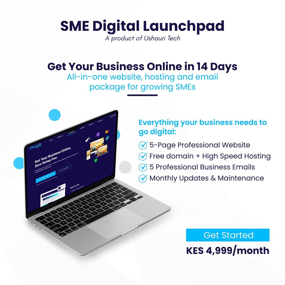 UshauriTech's tweet image. Introducing SME Digital Launchpad 🚀 

Everything you need to go online:
- Professional  Website
- Domain &amp;amp; Hosting
- Corporate Emails
- Ongoing Support

All included for just KES 4,999/month. 
Zero Setup fees

Professional. Secure. Simple.

Start here: bit.ly/49mEDD6