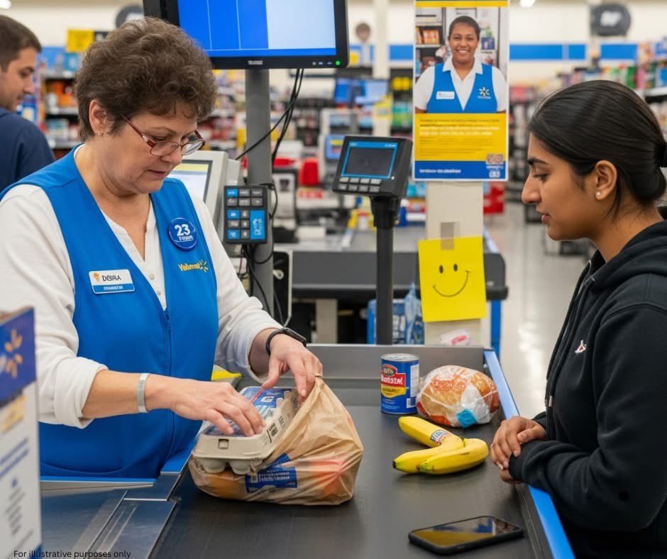 MrPitbull07's tweet image. "The checkout lady at Walmart scans items in a specific order. Nobody noticed except one person.
Her nametag says "Debra." She's maybe 55. Works register 7. Been there for years, according to the faded employee recognition pin on her vest.

She scans heavy items first. Cans,…