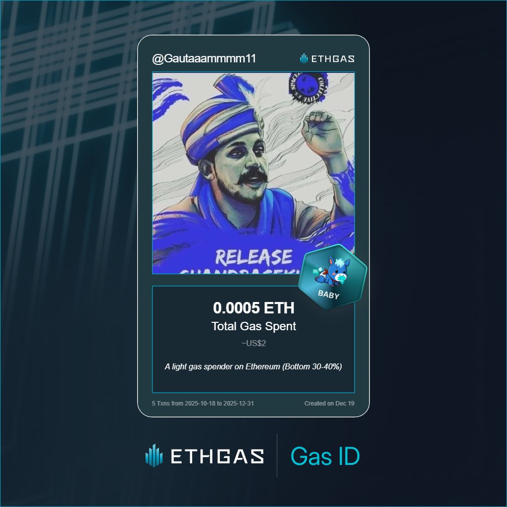 Gautaaammmm11's tweet photo. Just unlocked my Gas ID via ETHGas 🪪

I'm a Baby Jack with 0.0005 ETH spent on gas since Beacon Chain - now fueling my climb to the Gasless Future and earned 1 Beans already. 

Reveal yours at https://t.co/xH7YPKrLap https://t.co/OZv7nYHbop