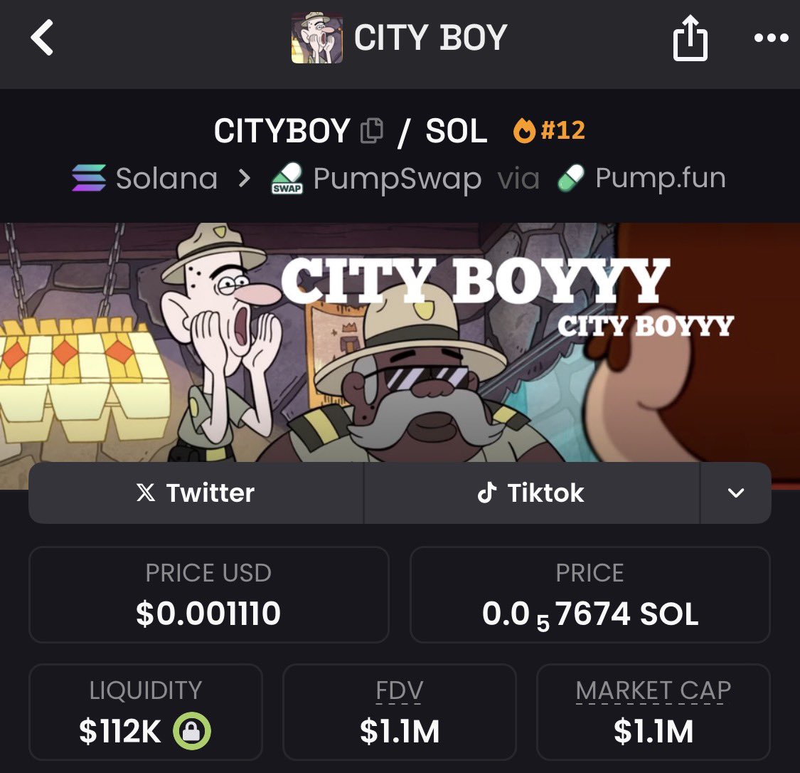 Do you see the picture yet??? 

Called @ 56k mc currently sitting @ 1.1m mc…basically a 20x 

And trust me it goes higher from here $CITYBOY

5LCVhWUh2KZd1wZ7MefZGCjF3tvRsqMJjscJSAW9pump