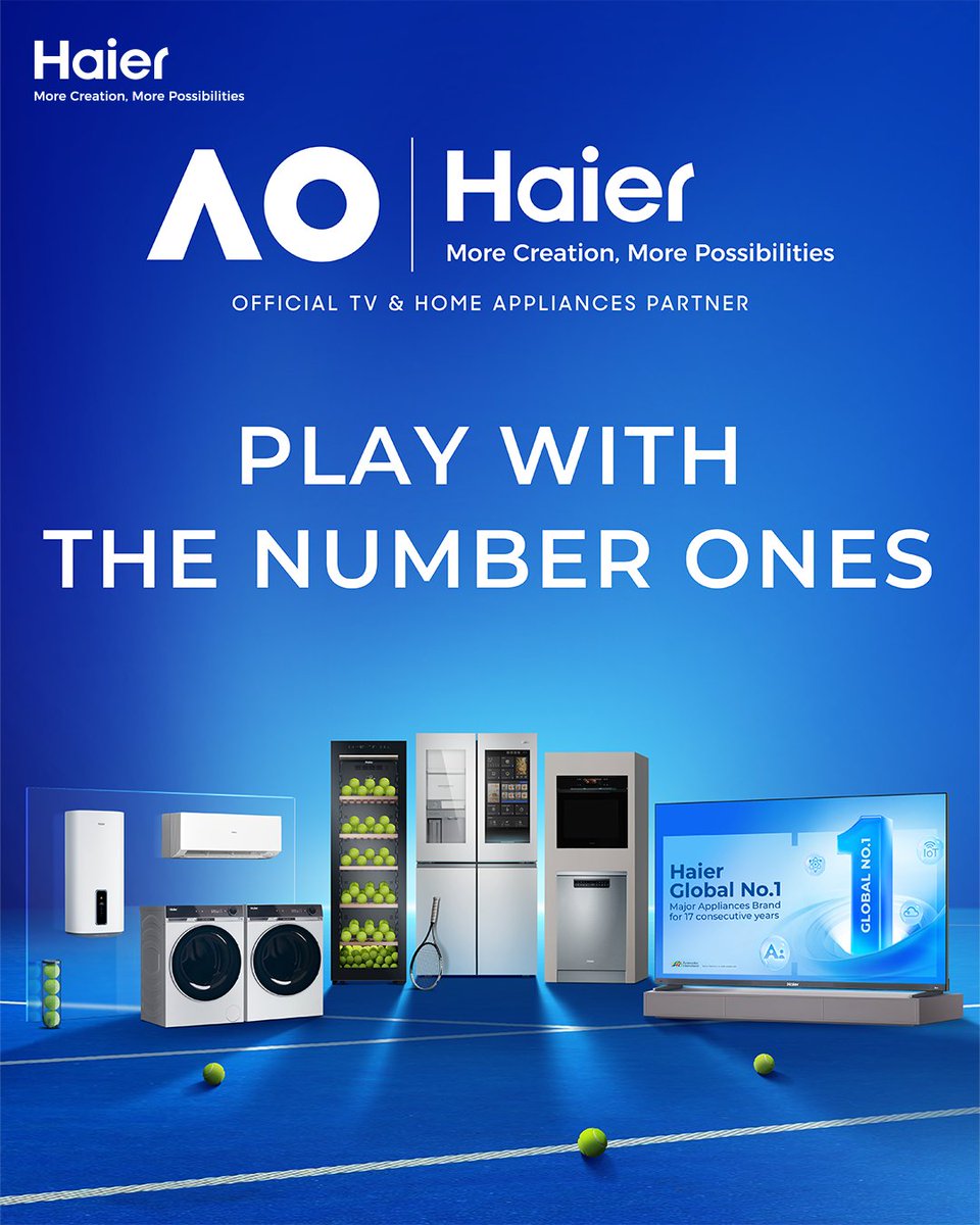 IndiaHaier's tweet image. Haier is redefining the tournament through continuous creation and advanced technology！✨
Excellence Endures, New Chapter Begins！📖

#Haier #AO2026 #OfficialPartner #Tennis
#PlayWithTheNumberOnes #MoreCreationMorePossibilities
