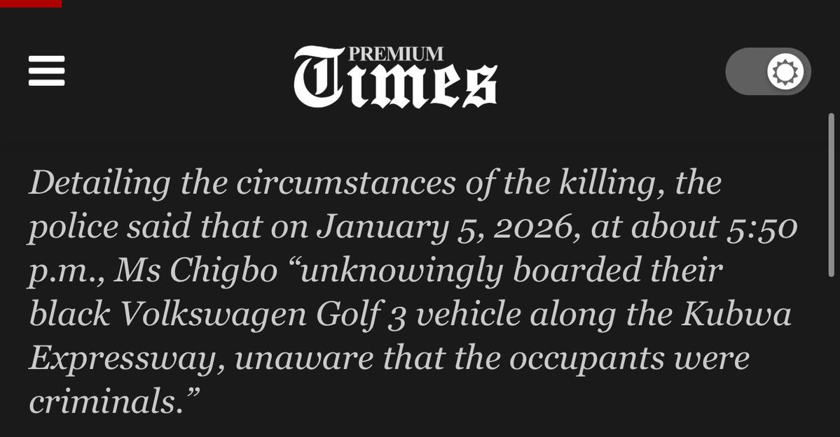 On January 5, 2026, lawyer Princess Mediatrix Nwamaka Chigbo was abducted on the Kubwa Expressway, Abuja, by a one-chance syndicate in a black Volkswagen Golf 3.

They demanded ₦3 million. Her family couldn’t pay. She was killed.

This is Wike’s FCT. 
This is Tinubu’s Nigeria.