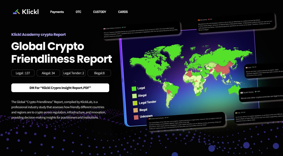 📊 Global Crypto-Friendliness Report | Exclusive for Klickl Black Card  Clients The Global Crypto-Friendliness Report, compiled by KlicklLab, is  now available by reservation only. This in-depth industry report  systematically evaluates how friendly