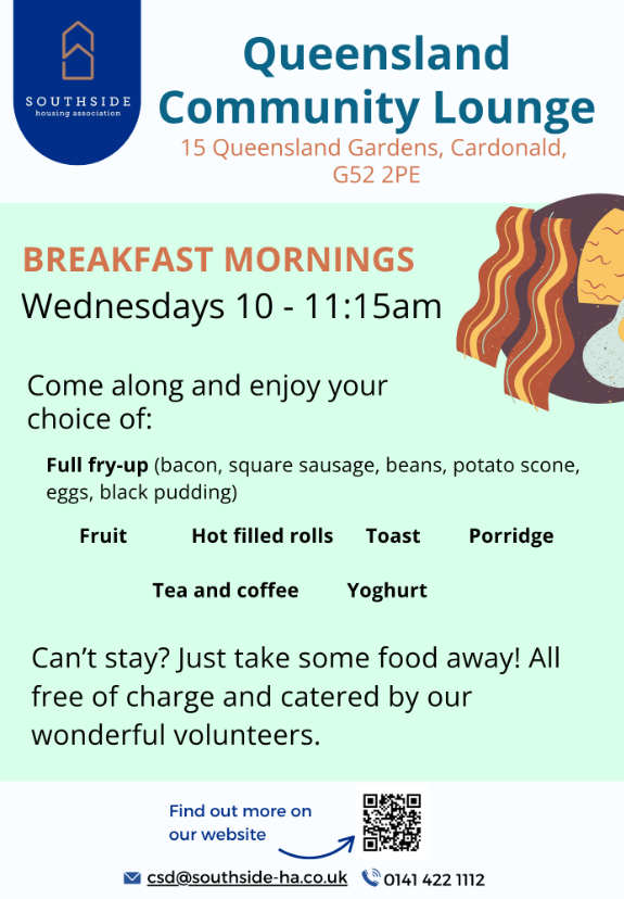 Southside_HA's tweet image. 🍽️ Free Breakfast Wednesdays!
Join us 10–11:15AM at Queensland Community Lounge, G52 2PE for a hearty fry-up, porridge, fruit, rolls, tea &amp;amp; more — all FREE!🥓🥐☕️🍎
Takeaway available too!
#FreeFood #QueenslandCommunity #SouthsideHousing
