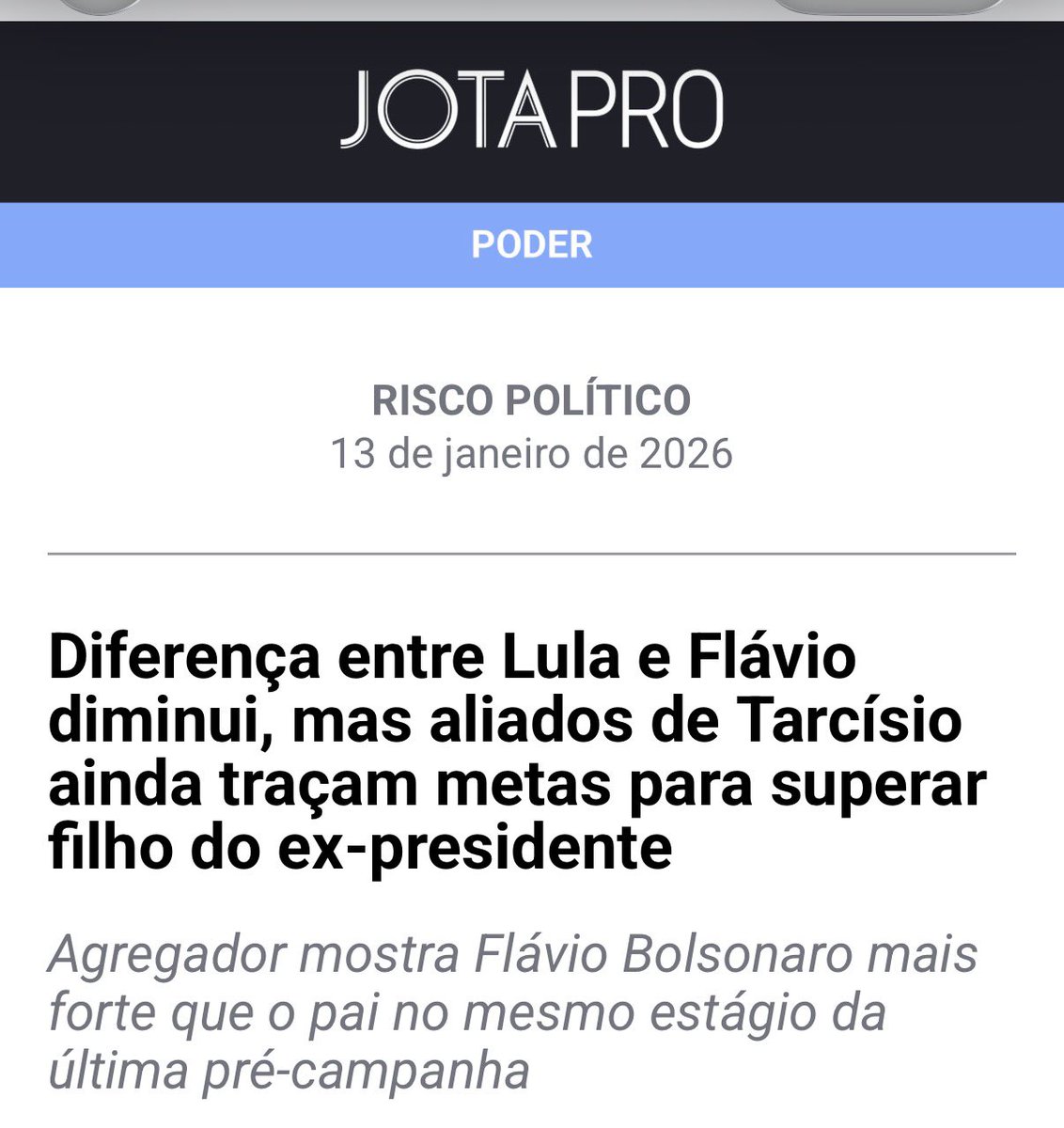💸 Apostadores voltam a ganhar confiança no cenário com Tarcísio em #Eleicoes2026. 

A última vez em que Tarcísio esteve à frente de Flávio no Polymarket foi em 24 de dezembro.

O gap para Flávio praticamente fechou nas últimas horas. 

O otimismo tem motivo, e no JOTA (via