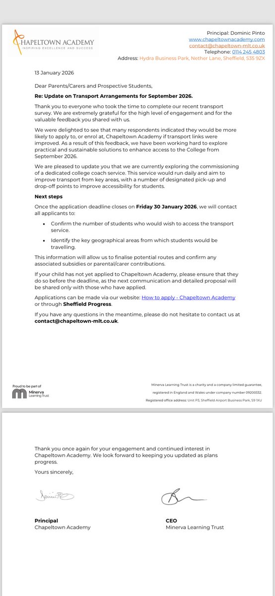 Planning ahead for September 2026 🚍
We are delighted to share an update with prospective students &amp; parents/carers about our transport plans. Please take a moment to read the letter below for more information. <a href="/OfficialEcco/">Ecclesfield School</a> <a href="/YewlandsAcademy/">Yewlands Academy</a> <a href="/KirkBalk/">Kirk Balk Academy</a> <a href="/stockyhighschl/">Stocksbridge High School</a> <a href="/HGCSC/">Handsworth Grange</a>