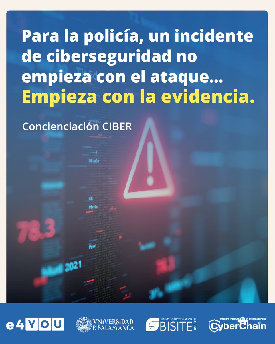 👮‍♀️El ciclo de vida de un incidente de #ciberseguridad no se limita a detectar, contener y recuperar sistemas.
Su verdadero inicio está en la preservación de la evidencia digital: registros, trazas, dispositivos y tiempos.
 Amplía en este curso de #e4YOU ⬇️
e4you.org/es/moocs/conci…
