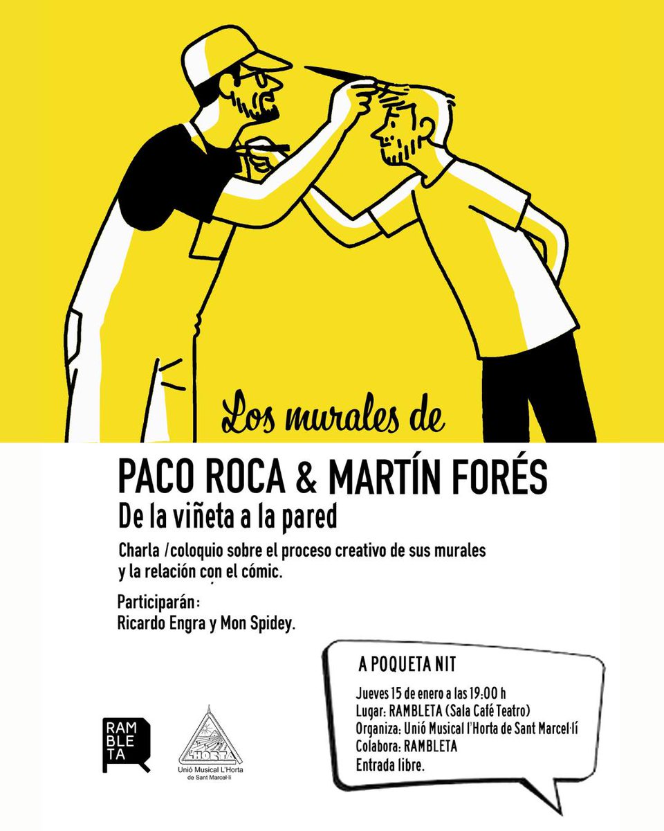 ComicVlc's tweet image. El 15 de enero a las 19:00 horas, charla  en @La_Rambleta  "De la viñeta a la pared" con los murales de @paco_roca  y  Martín Forés