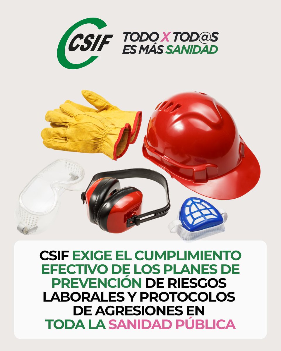 🛑 CSIF exige el cumplimiento efectivo de los Planes de prevención de riesgos laborales y Protocolos de agresiones en toda la sanidad pública.

🔗 Noticia
csif.es/es/articulo/na…

🔗 Redes Sociales
lnk.bio/CSIF_Sanidad

<a href="/CSIFnacional/">CSIF Nacional</a>
<a href="/CSIF_PRL/">CSIF PRL Nacional</a>