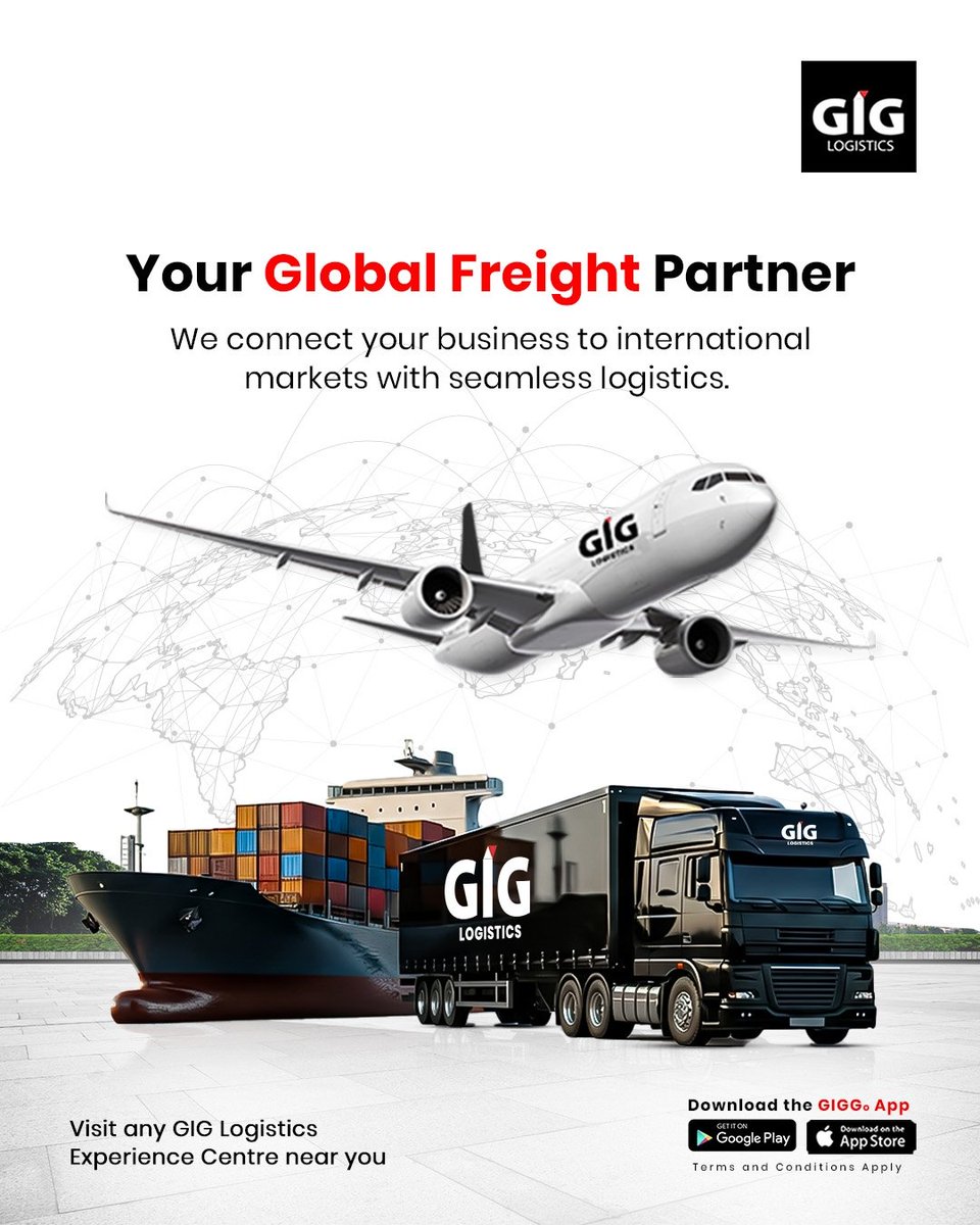 GiGLogistics's tweet image. Shipping your products globally?

We help Nigerian businesses like yours expand to international markets without stress.  

To get started, visit any GIGL Experience Centre near you or download the GIGGo App to get started now.

#WeDeliver #InternationalShipping #GIGLogistics