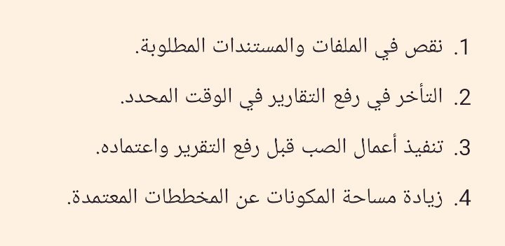 تنبيه للمكاتب الهندسية المشرفه على التنفيذ ممكن تحصل على مخالفات ب تقارير الاشراف  بهذه الحالات.