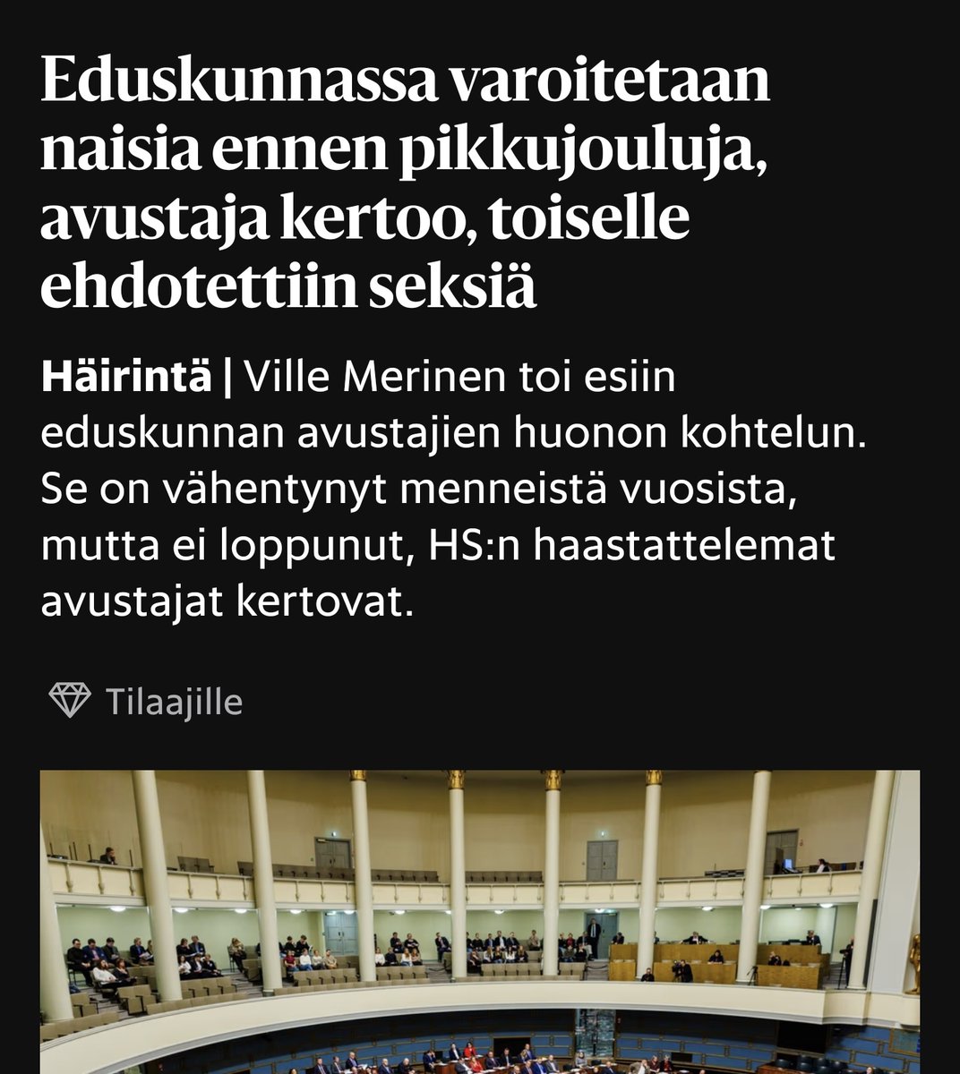 Merinen, Mäkynen ja myös nimettömäksi jäävä avustaja tunnistavat ilmeisesti pääosin SDP:ssä vallitsevan kiusaamisen ja seksuaaliväkivallan laajuuden. Syytökset ovat vakavia.

On hälyttävää, että <a href="/AnttiLindtman/">Antti Lindtman</a> ja <a href="/TyttiTup/">Tytti Tuppurainen</a> vaikenevat. Missä johtajuus?
hs.fi/politiikka/art…