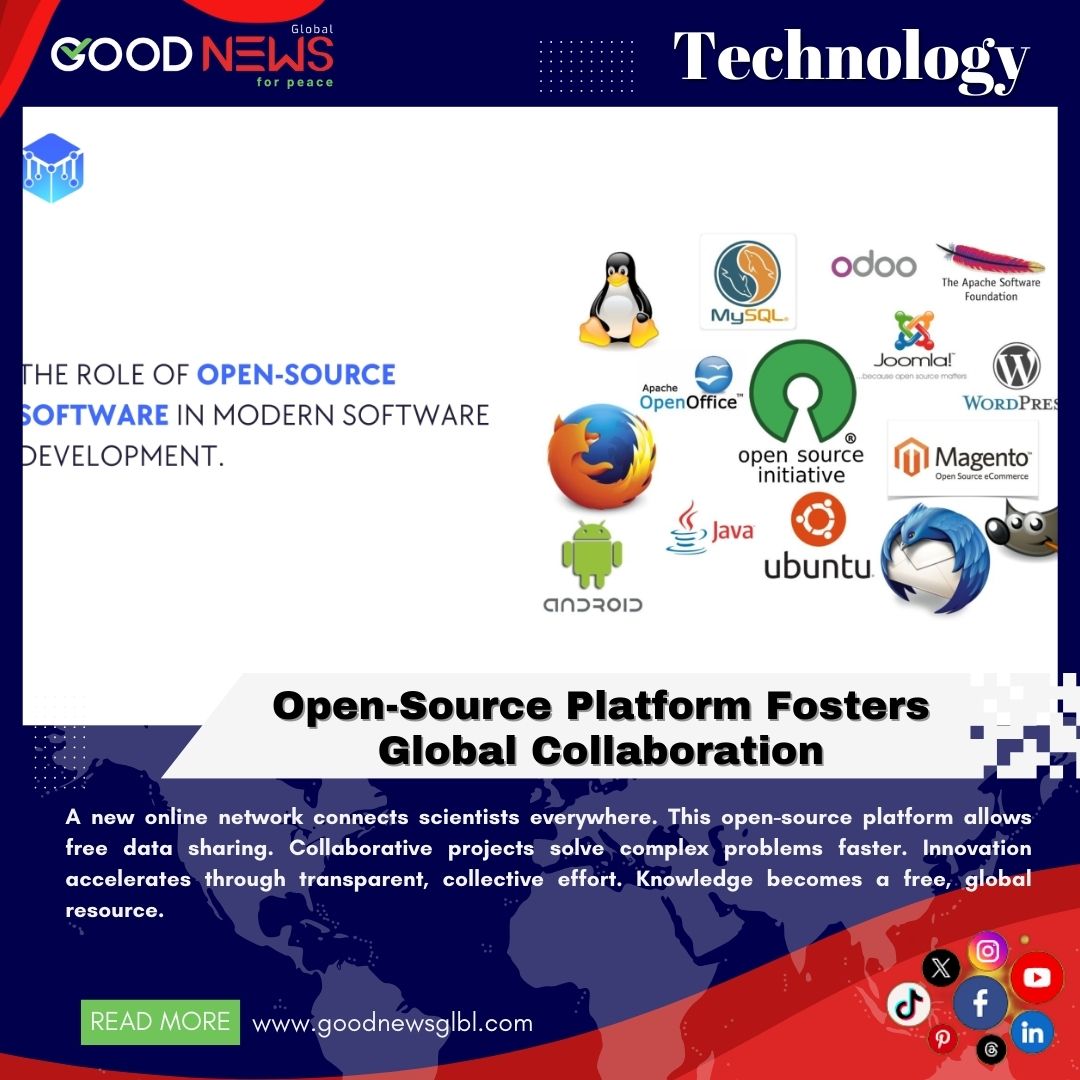 goodnewsglbl's tweet photo. Open-Source Platform Fosters Global Collaboration...
A new online network connects scientists everywhere. This open-source platform allows free data sharing. Collaborative projects solve complex problems faster. #TechForGood #InnovationNews #GlobalTechnology #PositiveTech https://t.co/2st7sar3Ue