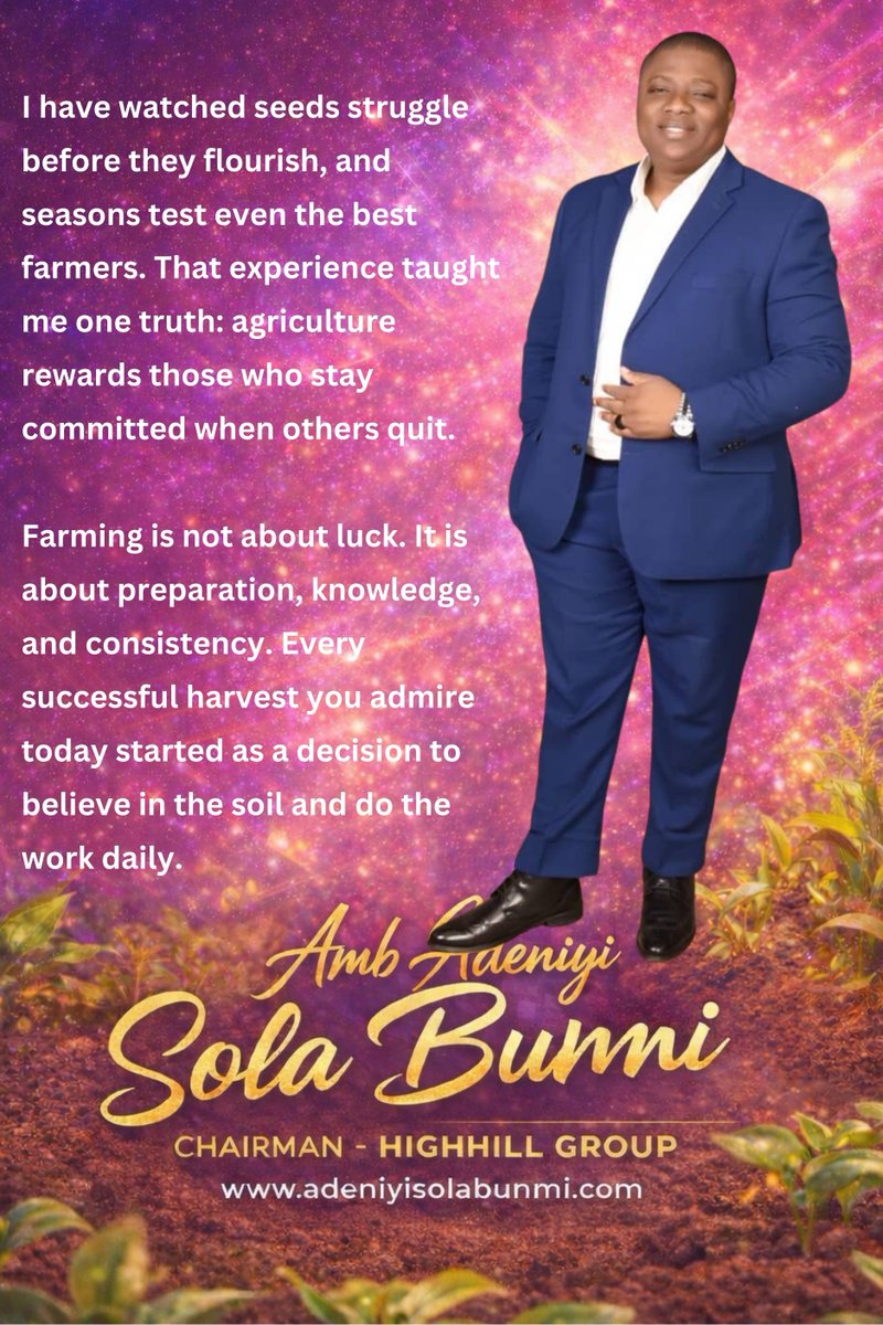 If you are willing to learn, adapt, and think long-term, agriculture will not disappoint you.

 The land still has room for disciplined minds and bold leaders.

#RenownedAgriculturist #AgricultureWithPurpose #AfricanFarming
#AgriLeadership #FarmToFuture #SustainableFarming