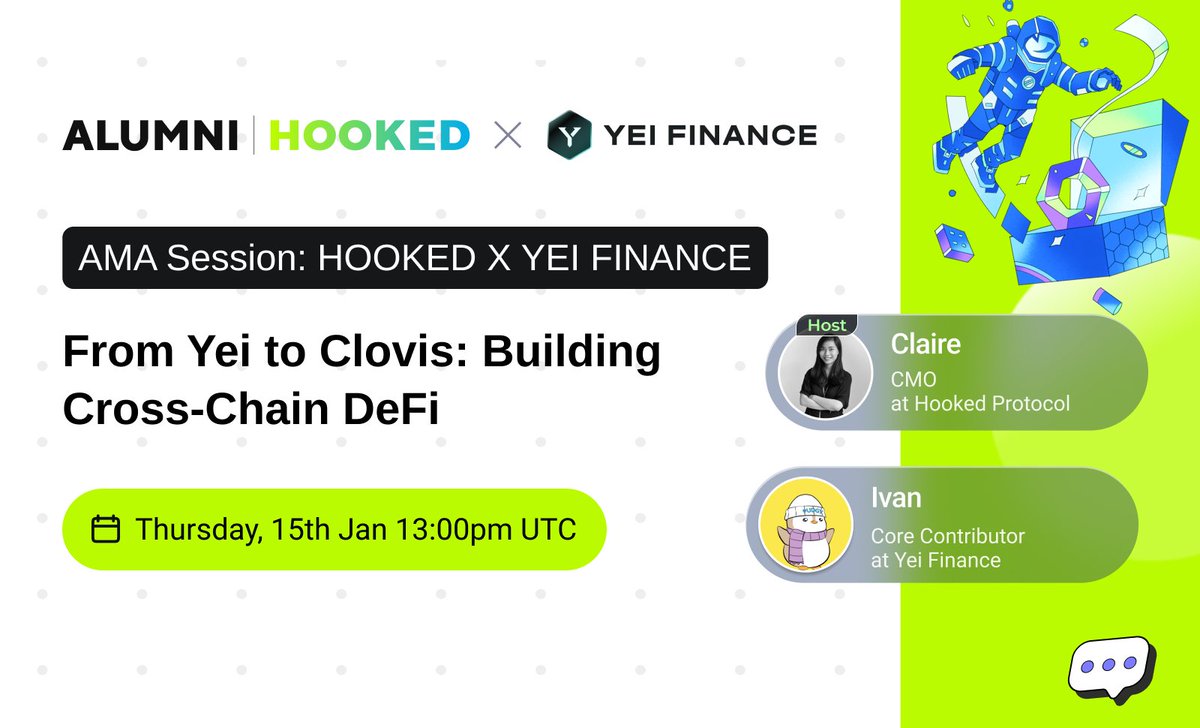 HookedProtocol's tweet image. HOOKED 2.0: Master Web3 via insightful talk with Web3 ecosystem giant, @YeiFinance,  the DeFi protocol that hit $400M+ TVL on Sei.

In our latest initiative to enrich the Hooked social learning ecosystem, immerse yourself in an educational journey centered on [From Yei to Clovis:…