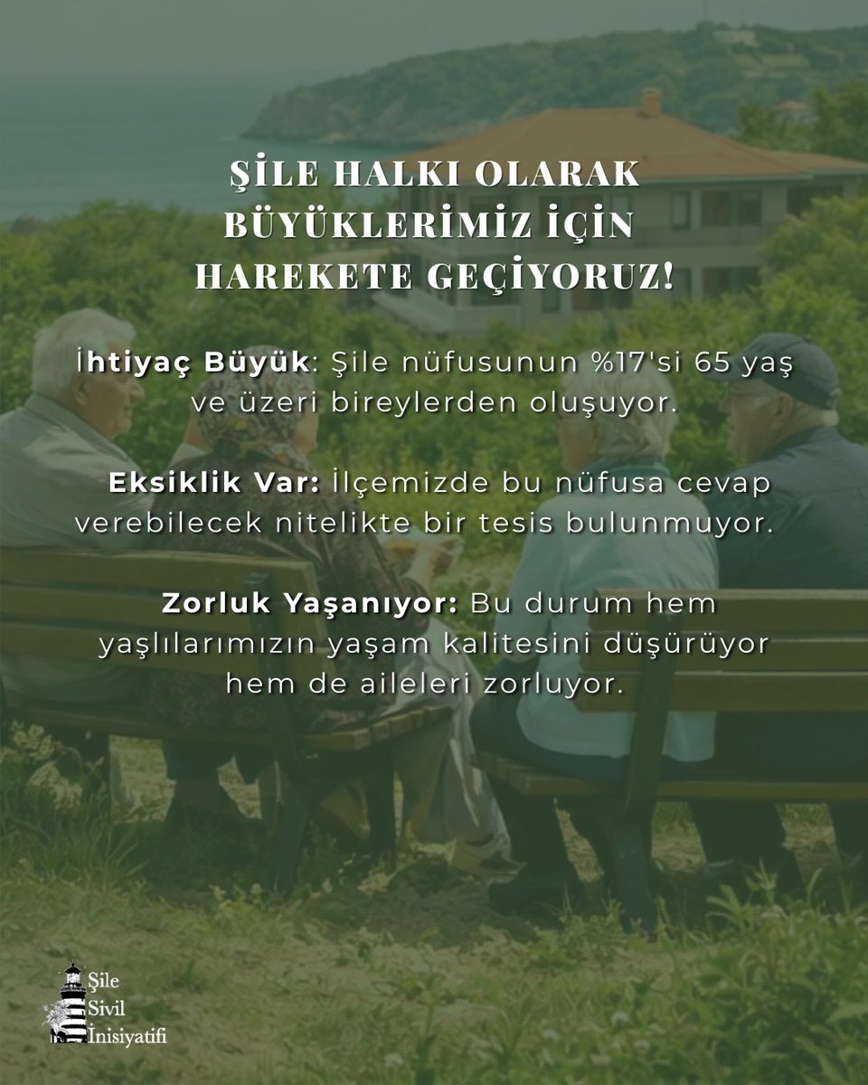 SileSivil's tweet image. ŞİLE İÇİN, BÜYÜKLERİMİZ İÇİN YAŞLI BAKIM EVİ İSTİYORUZ! 

Yaşlılarımız için modern bir bakım merkezi artık bir tercih değil, zorunluluktur.

#silesivilinisiyatifi 
 ​#Şile #Huzurevi #YaşlıBakımı #ŞileBelediyesi #hizmetbekliyoruz