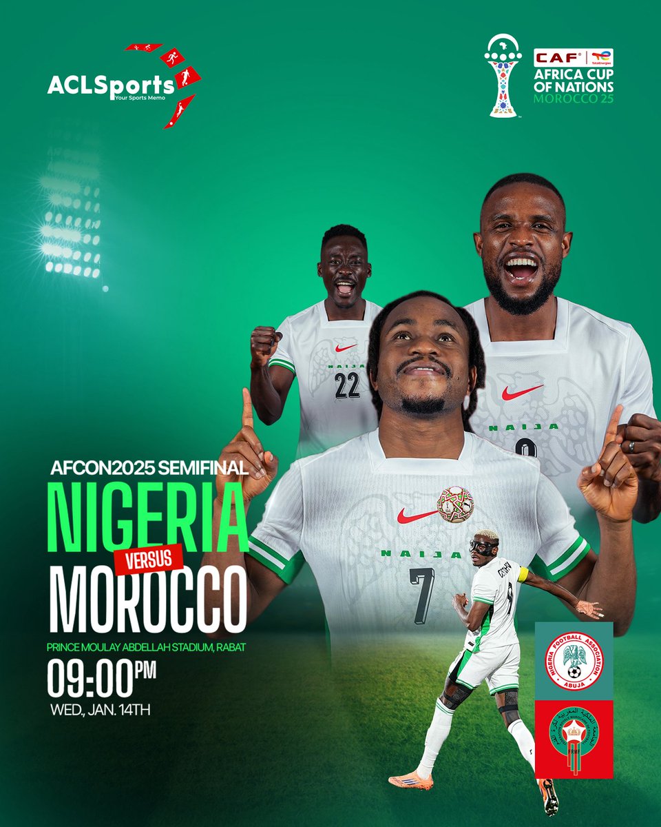 acl_sports's tweet image. PREDICT AND WIN!!!

What will be the outcome of the Nigeria 🇳🇬 v Morocco 🇲🇦 match?

CONDITIONS 
- Add the hashtags #YourSportsMemo #AFCON2025 
- RT post &amp;amp; Follow us
- Predict on/before 9PM (Nigerian time)
- 5 winners for ₦5000 each at random