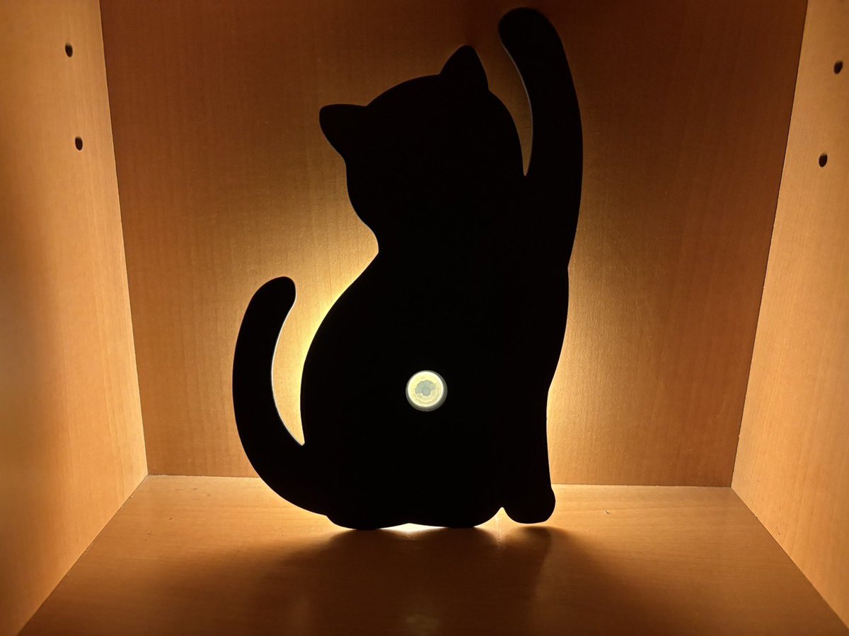 sawanuts's tweet image. かなり前から探していたダイソーの550円の人感センサーをとうとう発見。
暗くならないと反応しないし、充電式だし、このクオリティーはすごい。
我が家は2種類の猫を購入。他にも、星、雲、恐竜などいろいろありますよ。