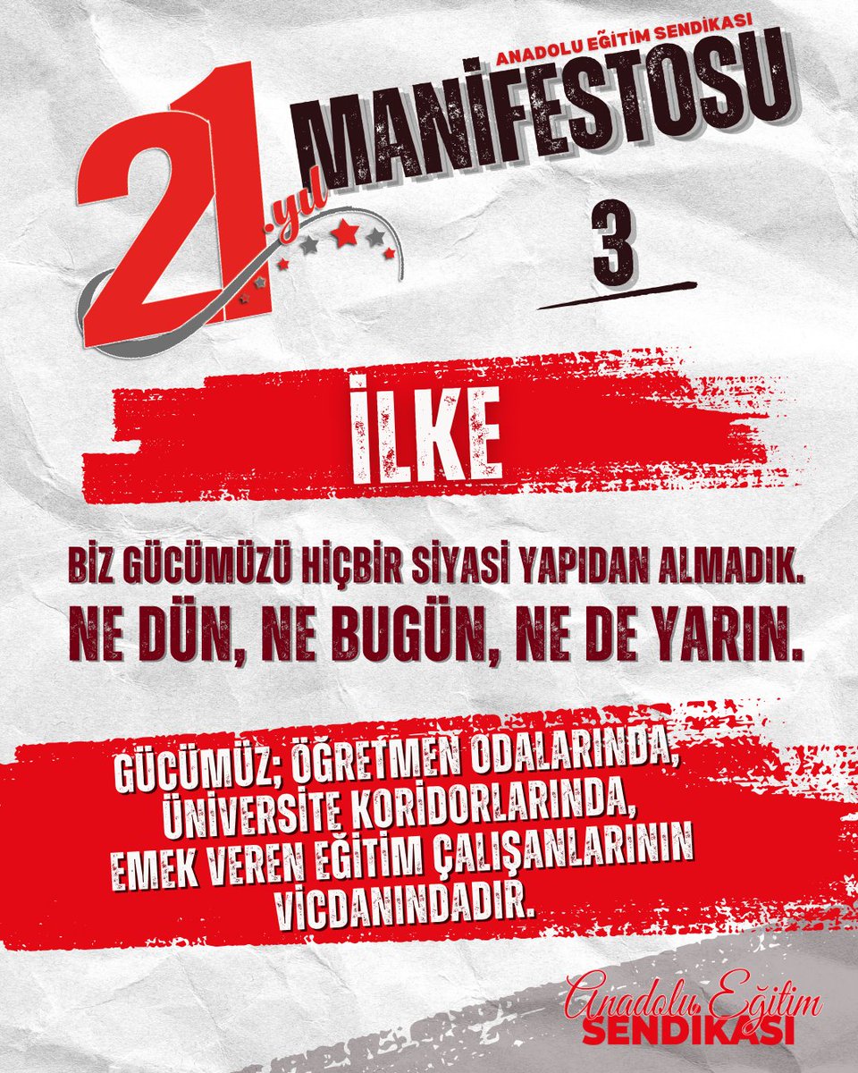 İlkemiz!

➡️ Biz gücümüzü hiçbir siyasi yapıdan almadık.
Ne dün, ne bugün, ne de yarın.

➡️ Gücümüz; öğretmen odalarında, üniversite koridorlarında,
emek veren eğitim çalışanlarının vicdanındadır.

#AES21Yaşında
#AnadoluEğitimSendikası