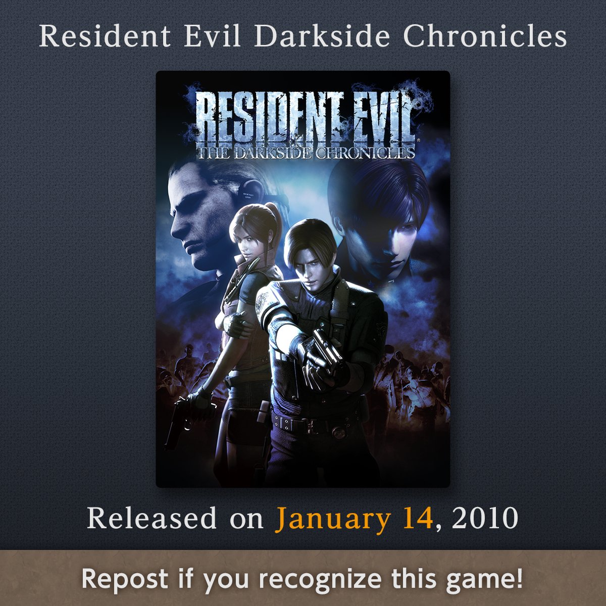 REBHPortal's tweet image. Today, January 14th, marks the anniversary of the release of Resident Evil: The Darkside Chronicles in Japan!
#REBHFun