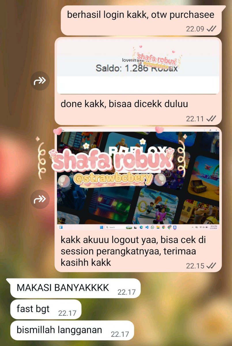 strawbcbery's tweet image. 🍓 ─ testi pembelian 1k robux. more testi ada di bio aku #zonauang