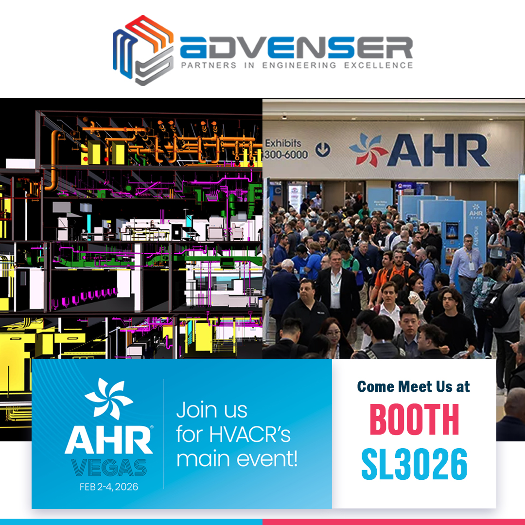 Advenser is heading to AHR Expo 2026.
From Feb 2 to 4, our team will be on the ground exploring the latest in HVAC, building technologies, and engineering innovation.
Let’s connect and talk smart design, coordination, and digital transformation.
#AHRExpo2026 #HVACR #BIM #Advenser