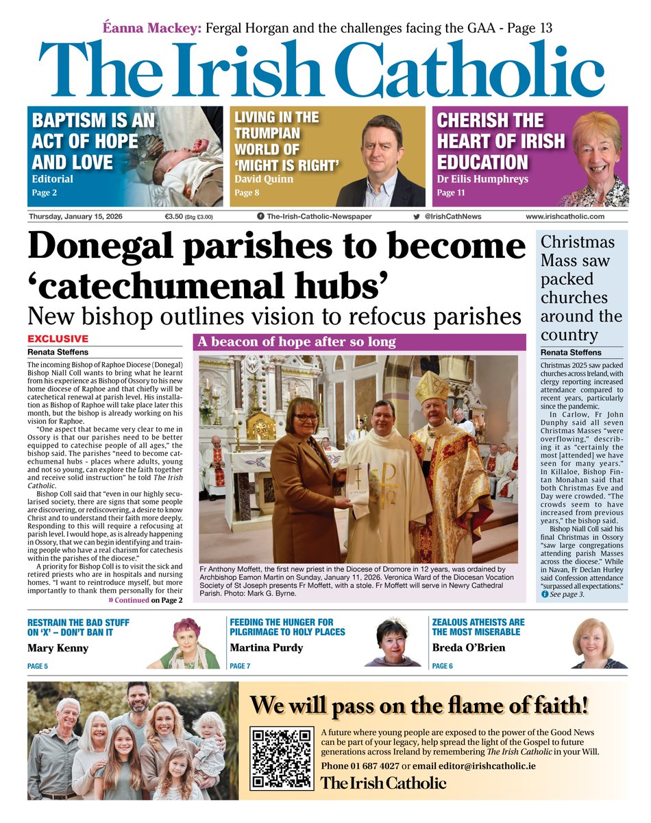 The incoming Bishop of Raphoe Diocese Bishop Niall Coll wants to bring what he learnt from his experience as Bishop of Ossory to his new home diocese of Raphoe and that chiefly will be catechetical renewal at parish level. His installation as Bishop of Raphoe will take place