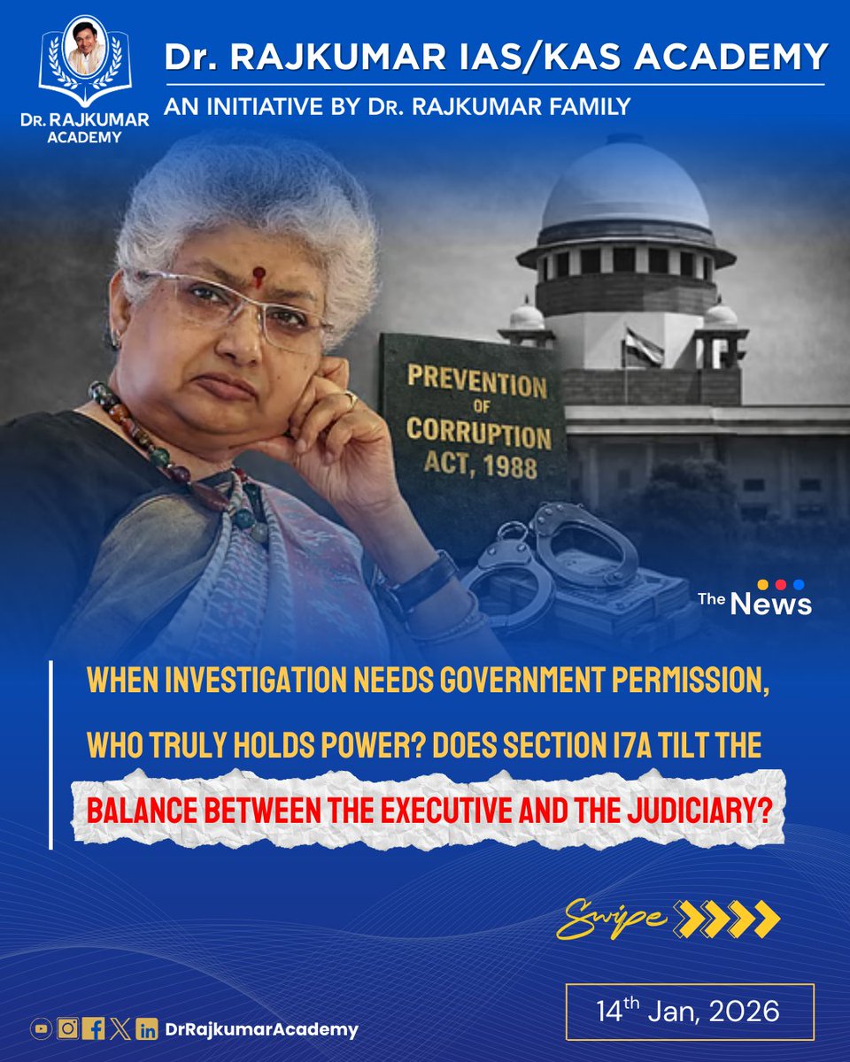 DrRajAcademy's tweet image. Supreme Court split verdict sparks a major debate on corruption control and executive accountability.

#SupremeCourt #PreventionOfCorruptionAct #Section17A #JudicialReview #CorruptionInIndia #Governance #DrRajkumarAcademy