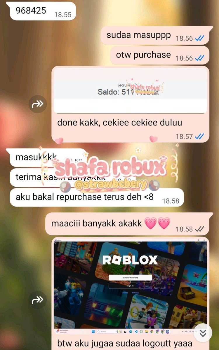 strawbcbery's tweet image. 🍓 ─ testi pembelian 500 robux. more testi ada di bio aku