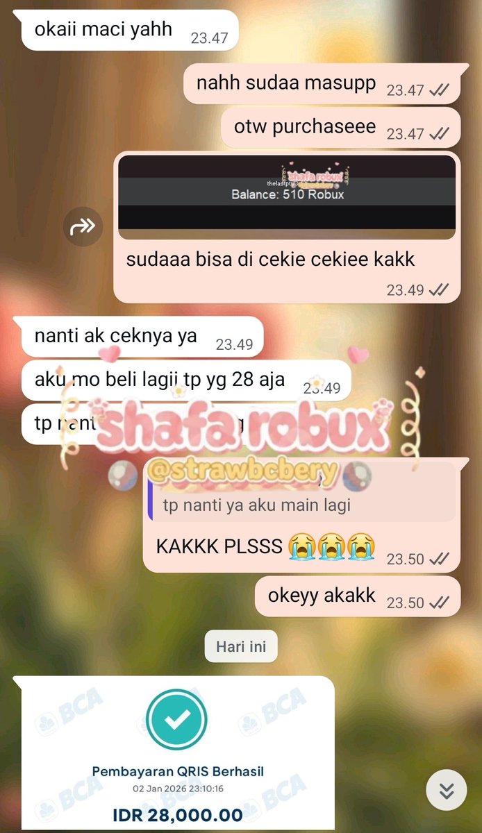 strawbcbery's tweet image. 🍓 ─ testi pembelian 500 robux. more testi ada di bio aku