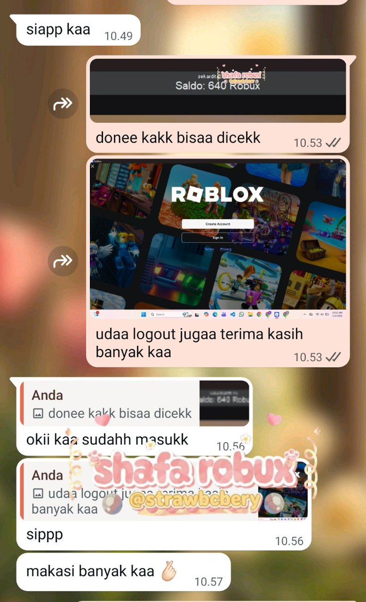 strawbcbery's tweet image. 🍓 ─ testi pembelian 500 robux. more testi ada di bio aku