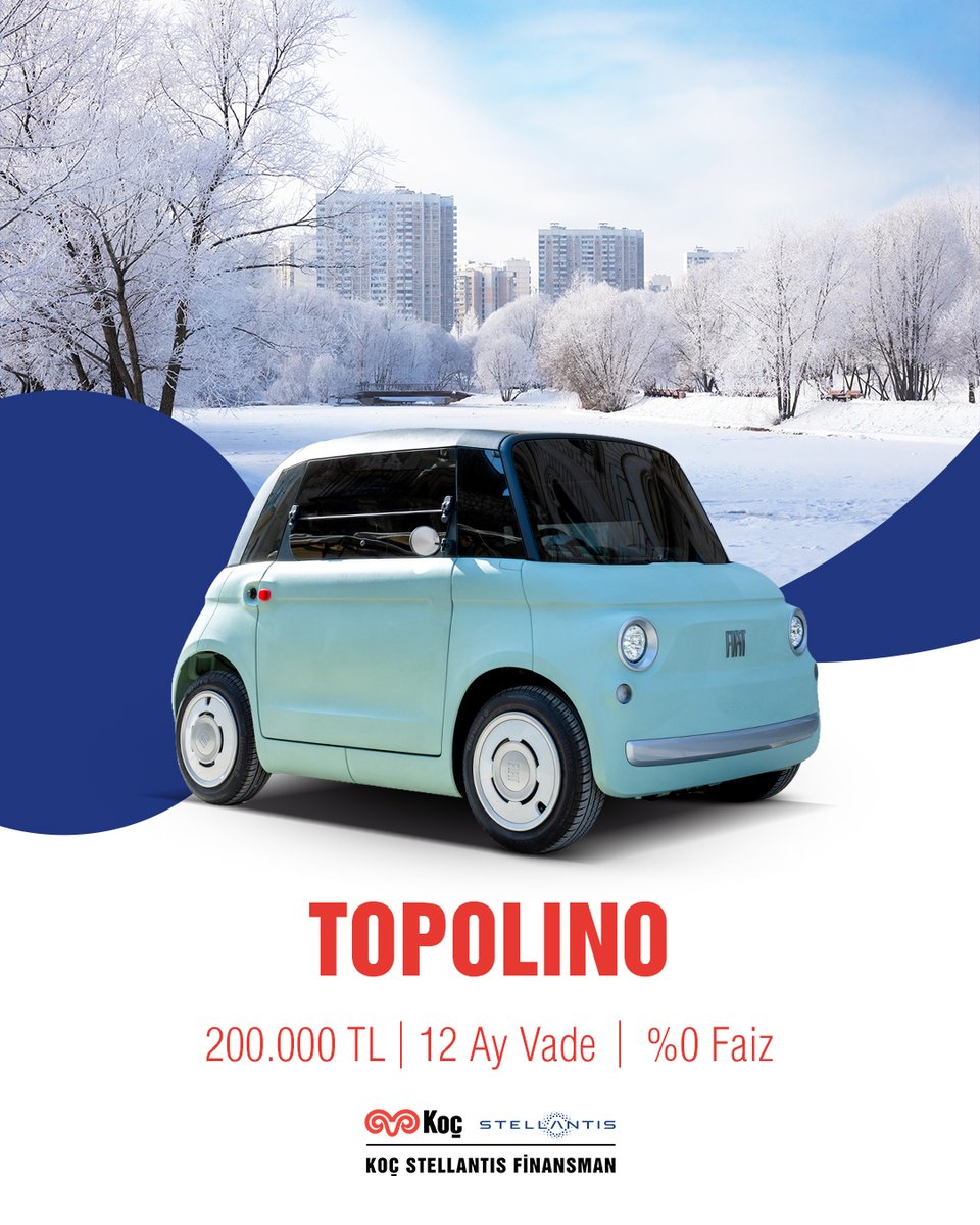 Kışın ritmi şehirde bambaşka!
Topolino ile yol hep sana ait.

#KoçStellantisFinansman #TaşıtKredisi #Fiat #Topolino